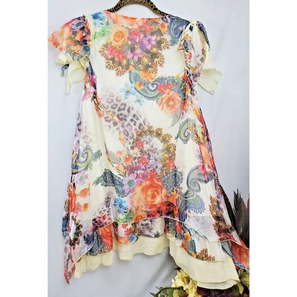 Pretty Angel Gypsy Size S Small Top Floral Lace Fringe Silk Boho Womens Shirt - Picture 7 of 8